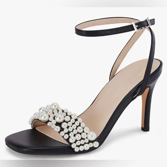 NWT Women's Open Toe Heeled Sandals Pearl Strap Stiletto, MULTI COLORS AVAILABLE